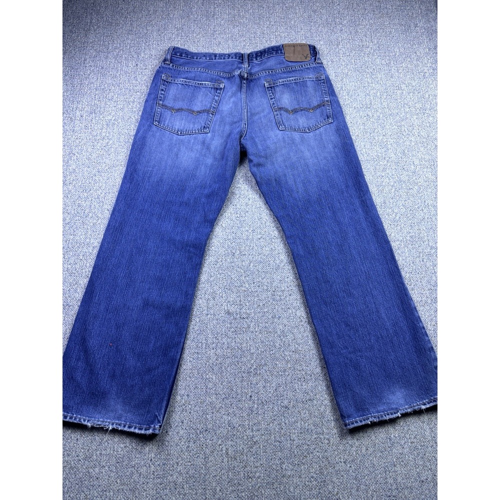 American Eagle Jeans Mens 34x30 Bootcut Medium Wash Blue Denim Distressed Pants - Picture 10 of 11